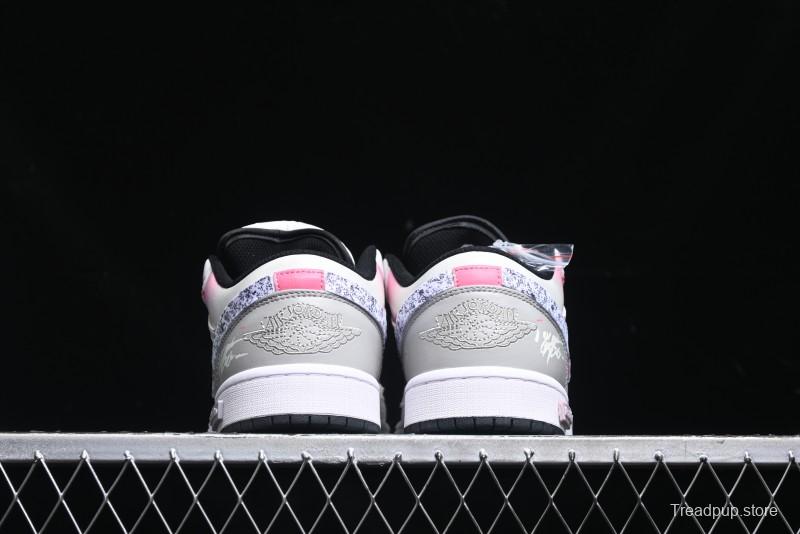 Nike Air Jordan 1 Low Retro Basketball Shoes - Panda Mischief Qixi Theme with Special Graffiti Design - 553558-132