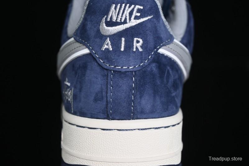 Nike Air Force 1 '07 Low Stussy Collaboration - Grey Blue Suede Low-Top Casual Sneakers - SJ6698-007