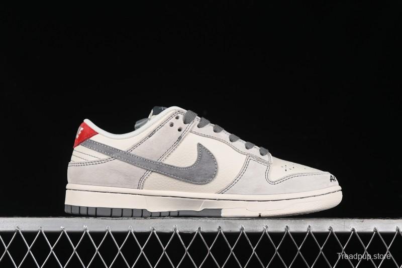 Nike SB Dunk Low Stussy Collaboration - Embroidered Grey Swoosh Anniversary Custom Low-Top Casual Sneakers - MM1089-033