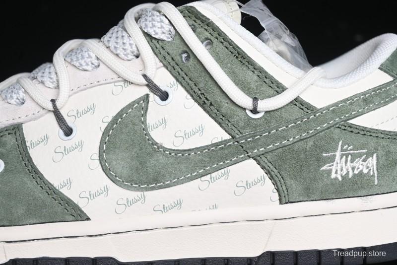 Nike SB Dunk Low Stussy Collaboration - Patina Green Lace-Up Anniversary Custom Low-Top Casual Skate Shoes - XS1186-105