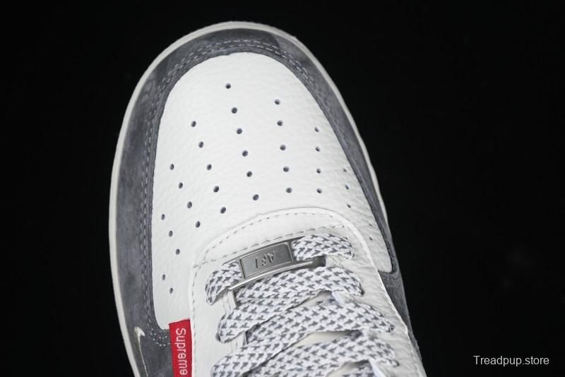 Nike Air Force 1 '07 Low Supreme Collaboration Grey Swoosh Red Tab Low-Top Casual Sneakers - CH6336-510