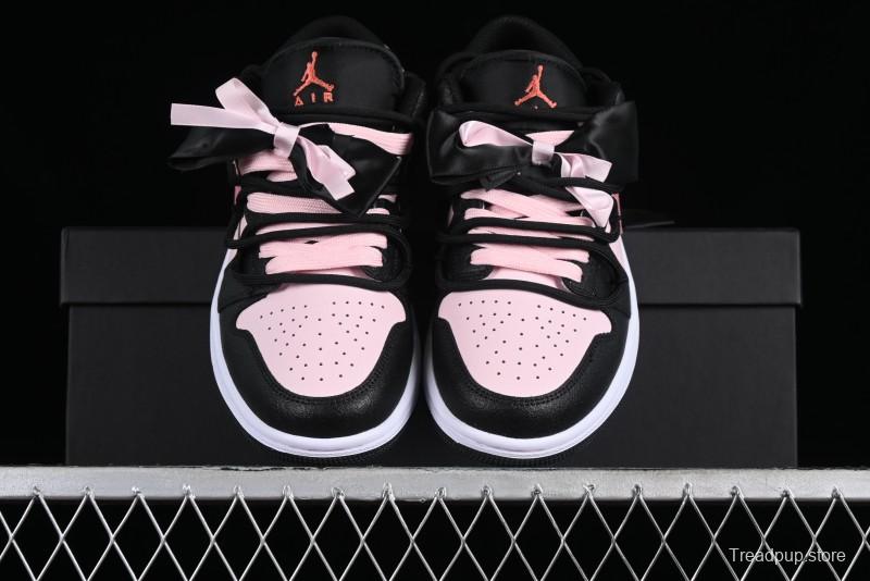 Nike Air Jordan 1 Low AJ1 Retro Basketball Shoes with Black Pink Bow Design - DX4374-008