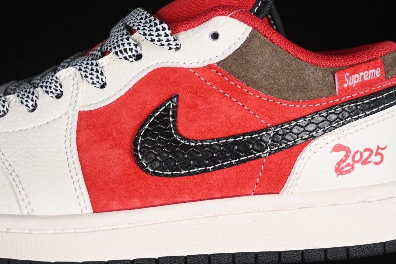 Nike Air Jordan 1 Low Supreme Collaboration Year of the Snake Limited Edition Retro Basketball Shoes - FC1688-203