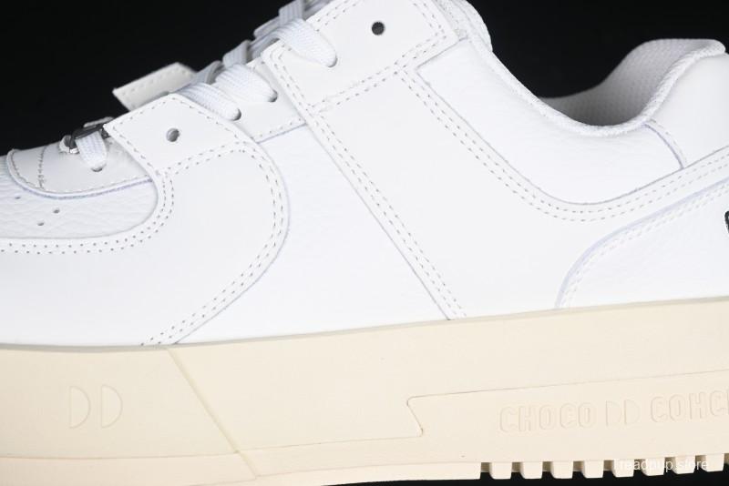 Choco Concert Leather Round Square Asymmetrical Fashion Sneakers White - AJE5