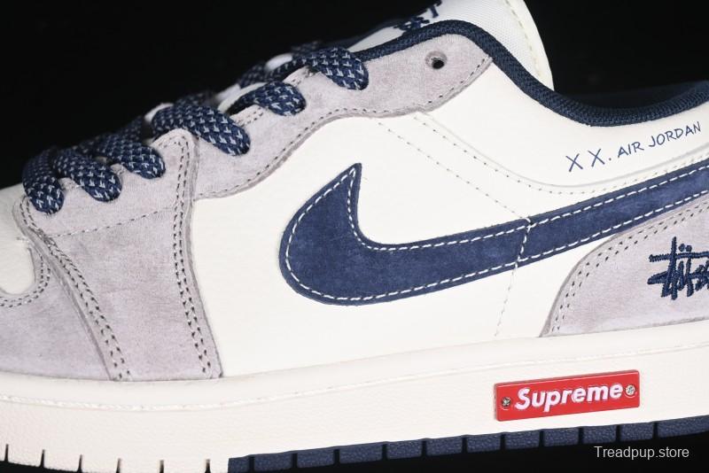 Nike Air Jordan 1 Low Stussy Collaboration Blue Suede Retro Basketball Shoes - SJ9950-035