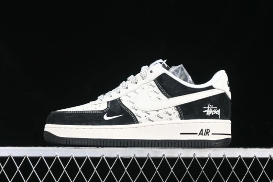 Nike Air Force 1 '07 Low Stussy Collaboration - Black White Casual Sneakers - XZ6188-671