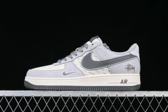 Nike Air Force 1 '07 Low Stussy Collaboration - Pig Grey Swoosh Low-Top Casual Sneakers - XZ3318-066