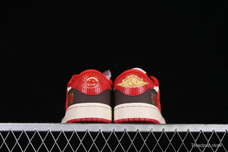 Nike Travis Scott x Fragment Design x Air Jordan 1 Low OG SP AJ1 Snake Year Limited Edition Snake Scale Red Hook Low Top Lifestyle Casual Sneakers - CH6336-020