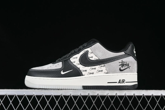 Nike Air Force 1 '07 Low Stussy Collaboration Black Leather Low-Top Casual Sneakers - CH6336-518