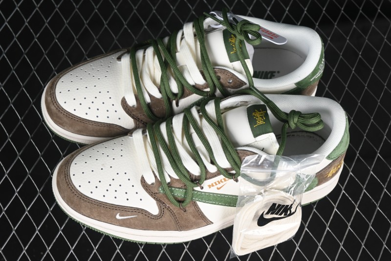 Nike Travis Scott x Fragment Design x Air Jordan 1 Low OG SP AJ1 Stussy Collaboration Suede Green Low Top Casual Sneakers - XS3186-202