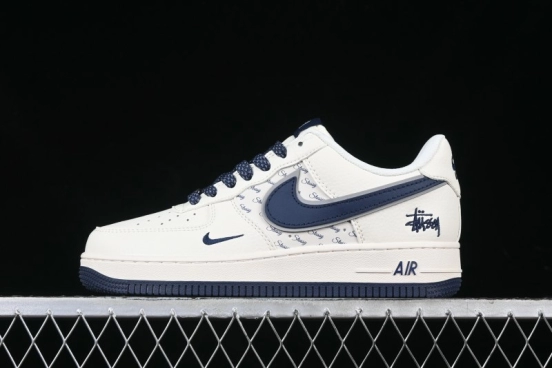 Nike Air Force 1 '07 Low Stussy Collaboration - Navy Blue & Off-White Low-Top Casual Sneakers - XZ3328-568