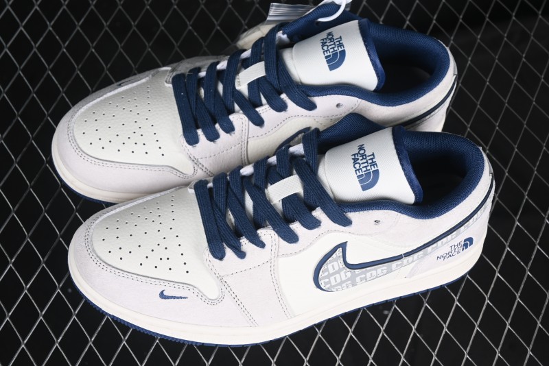 Nike Air Jordan 1 Low AJ1 The North Face Collaboration - Grey Pigskin Blue Sole Retro Basketball Shoes DM9188-011