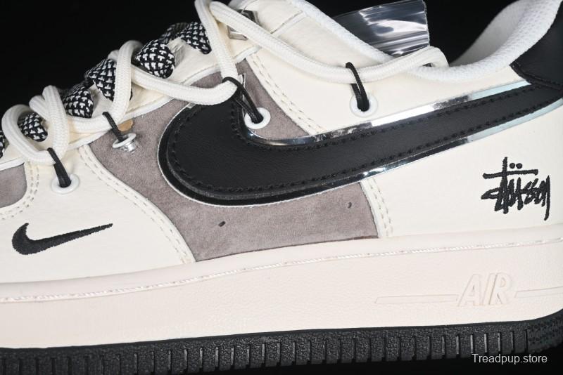Nike Air Force 1 '07 Low Stussy Collaboration Beige Black Drawstring Casual Sneakers - SJ1198-109