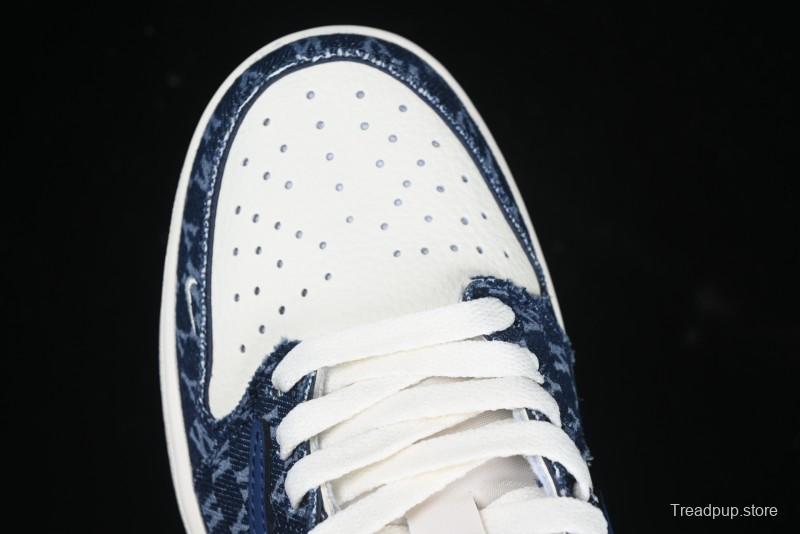 Nike Travis Scott x Fragment Design x Air Jordan 1 Low OG SP AJ1 MLB Collaboration White Blue Denim Low-top Casual Sneakers - DM7866-051
