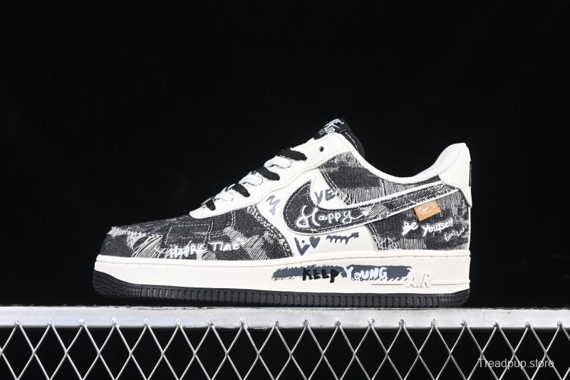 Nike Air Force 1 '07 Low "Black Jeans" Graffiti Casual Sneakers - FB0607-660