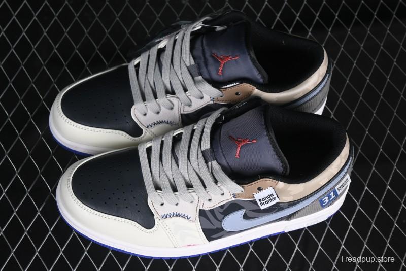 Nike Air Jordan 1 Low Retro Basketball Shoes with Panda Mischief Skyline Design - 553558-154