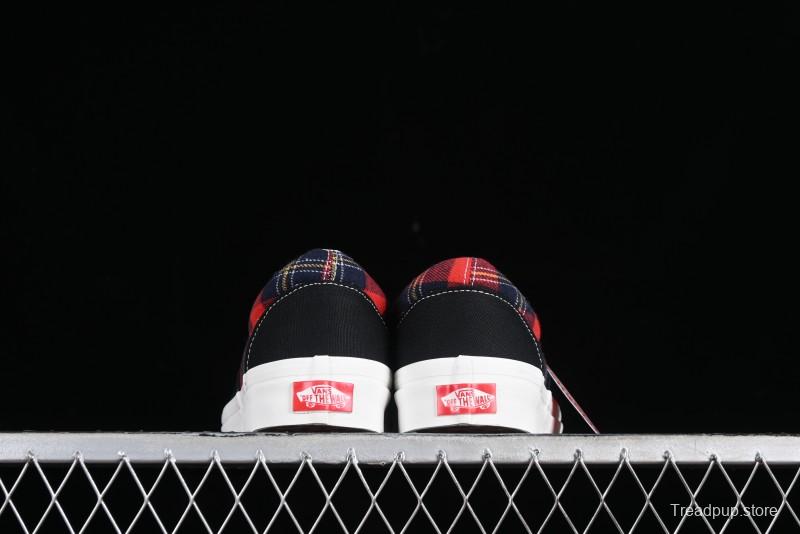 Vans Era Low-Top Skate Shoes with Black Canvas and Red Scottish Plaid Checkered Design - VN0A2RR1QWP