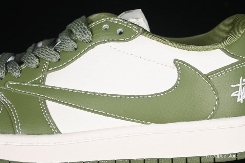Nike Travis Scott x Fragment Design x Air Jordan 1 Low OG SP AJ1 Stussy Collaboration Bamboo Green Low-Top Casual Sneakers - BB1199-201