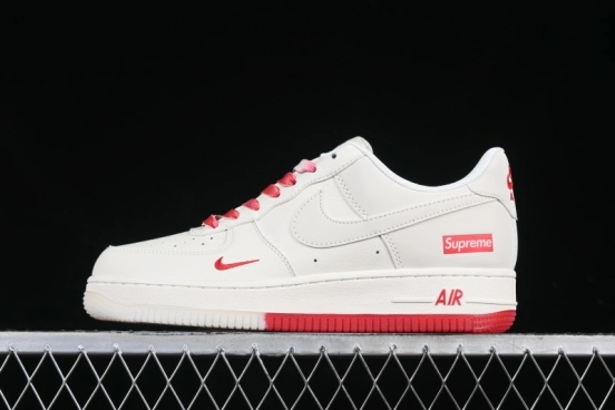 Nike Air Force 1 '07 Low Supreme Collaboration Beige Red Color Block Low-Top Casual Sneakers - BB7577-216
