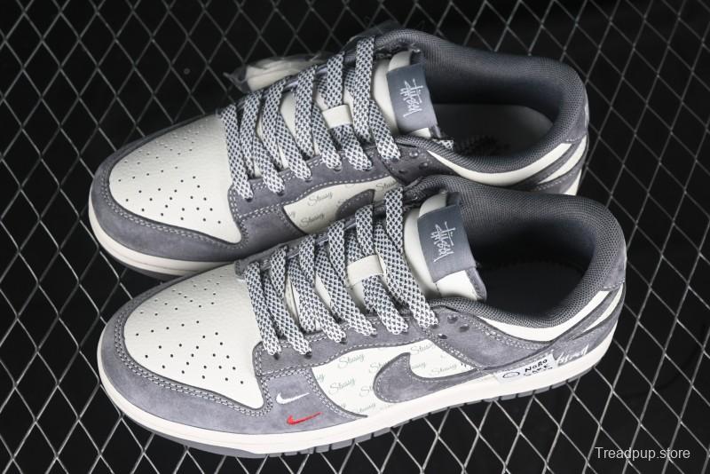 Nike SB Dunk Low Stussy Anniversary Edition Patchwork Grey Swoosh Customized Casual Skate Shoes - YX5066-221