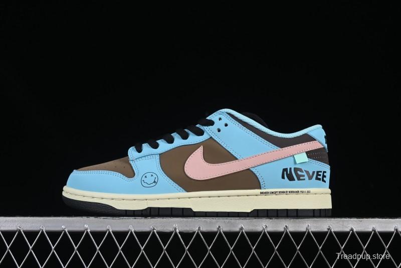Nike SB Dunk Low Smiley Blue Brown Anniversary Custom Low-Top Casual Skate Shoes - MU0232-366