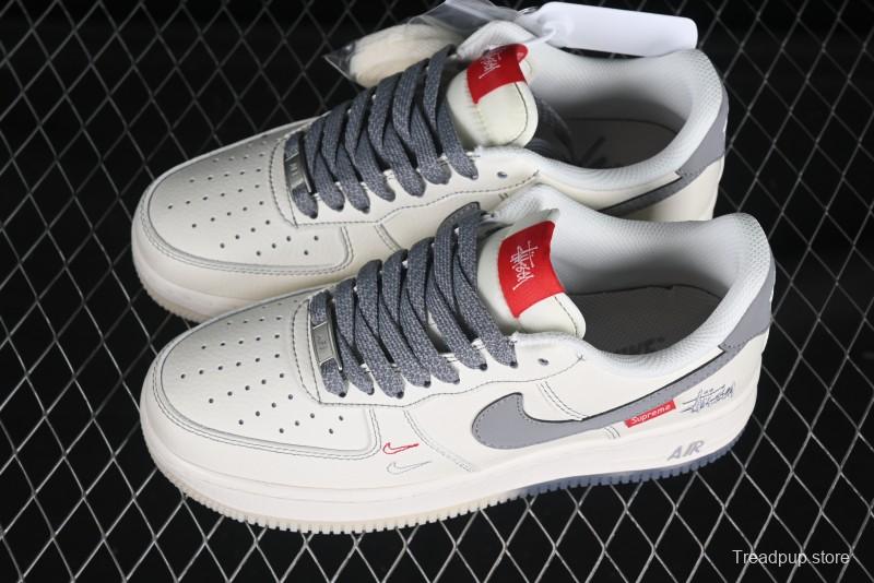 Nike Air Force 1 '07 Low Stussy Collaboration Dual-Tone Grey Swoosh Casual Sneakers - HH7518-037