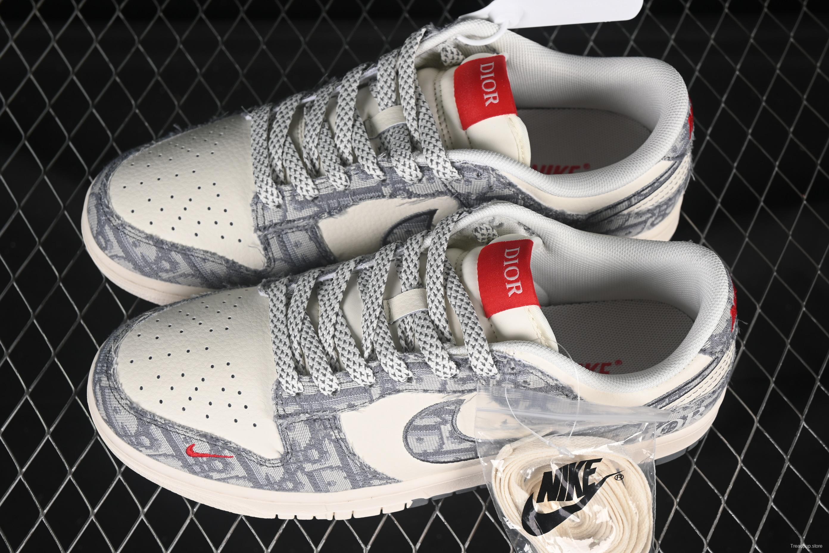 Nike SB Dunk Low Dior Collection Woven Grey Check Anniversary Custom Low-Top Casual Skate Shoes - SJ2258-013
