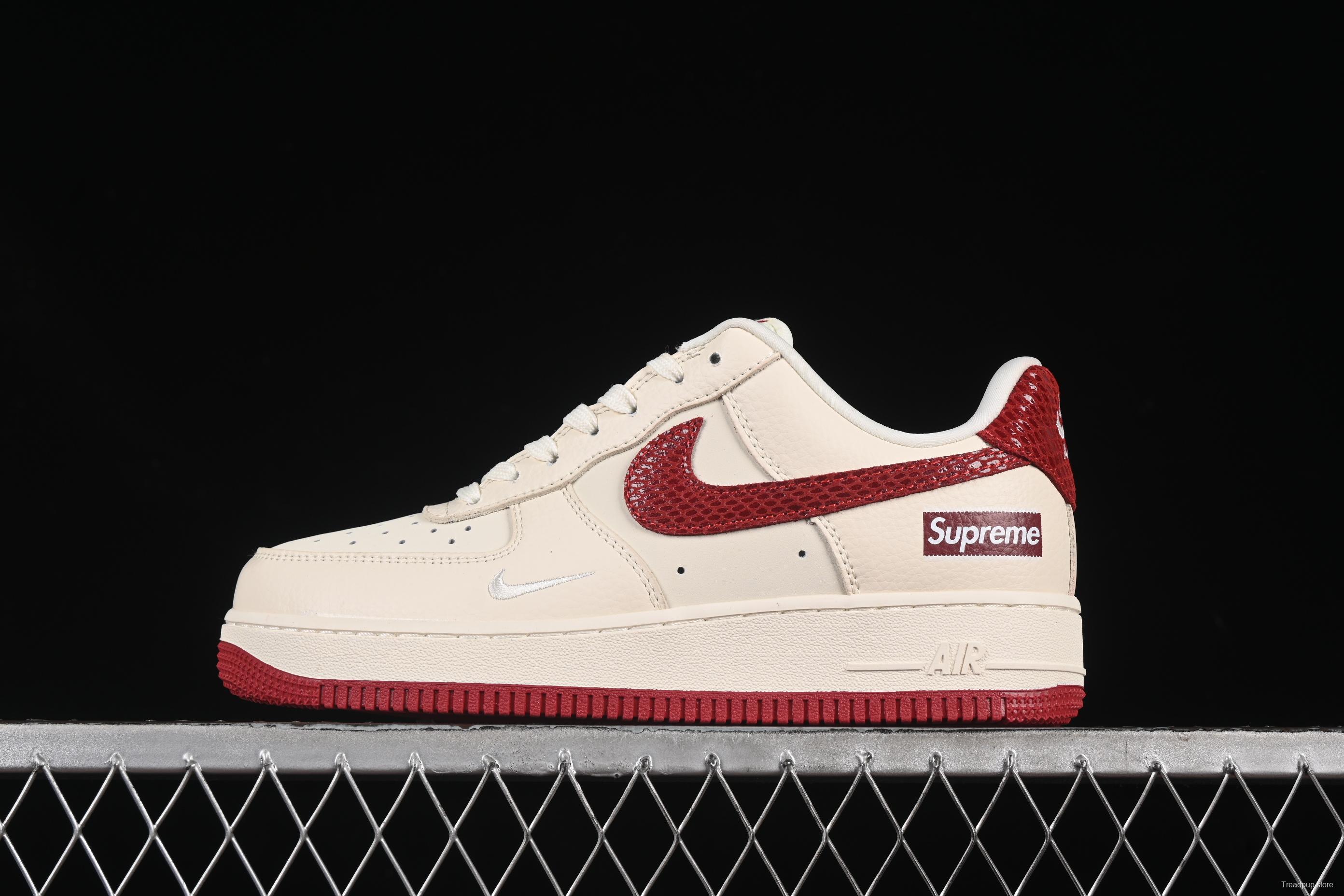 Nike Air Force 1 '07 Low Supreme Collaboration Sneakers with Red Snake Swoosh - DF0188-040