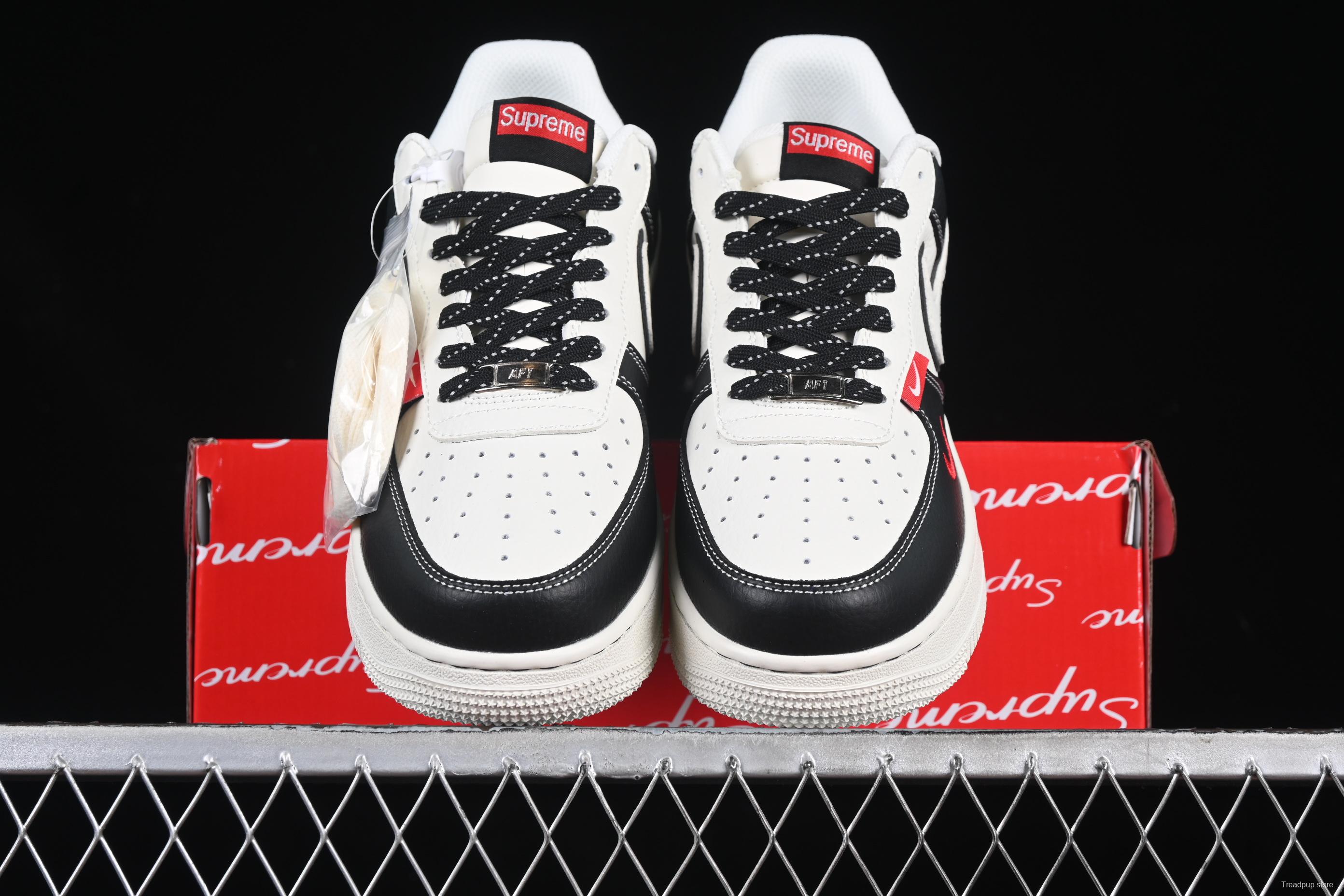 Nike Air Force 1 '07 Low Supreme Collaboration Two-Tone Red Swoosh Casual Sneakers - CS5288-004