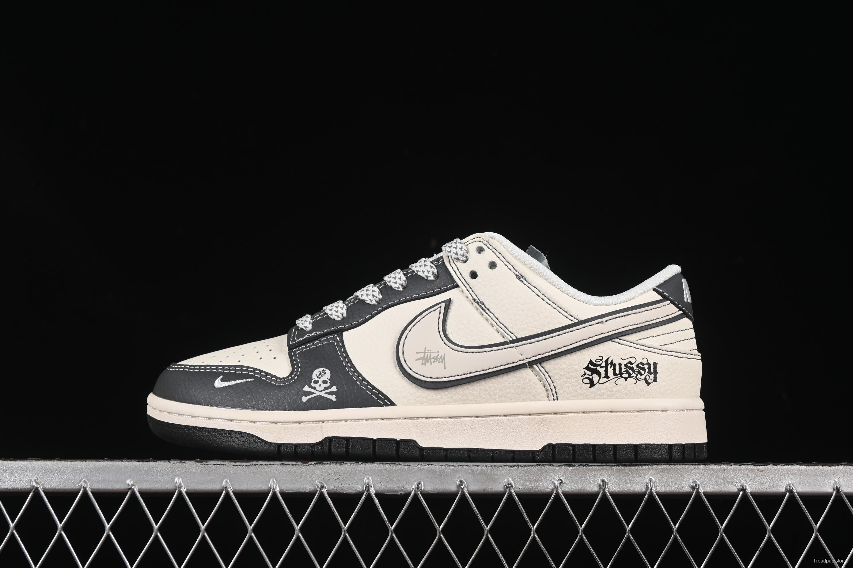 Nike SB Dunk Low Stussy Collaboration Skull Black Anniversary Custom Low-Top Casual Skate Shoes - ZH2598-270
