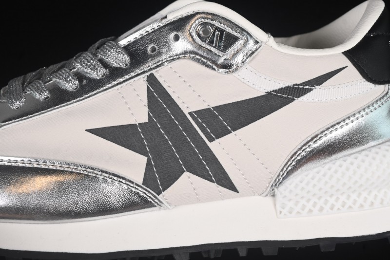 Golden Goose Marathon Comfortable Low-Top Lifestyle Sneakers in White Black Silver - H8D4
