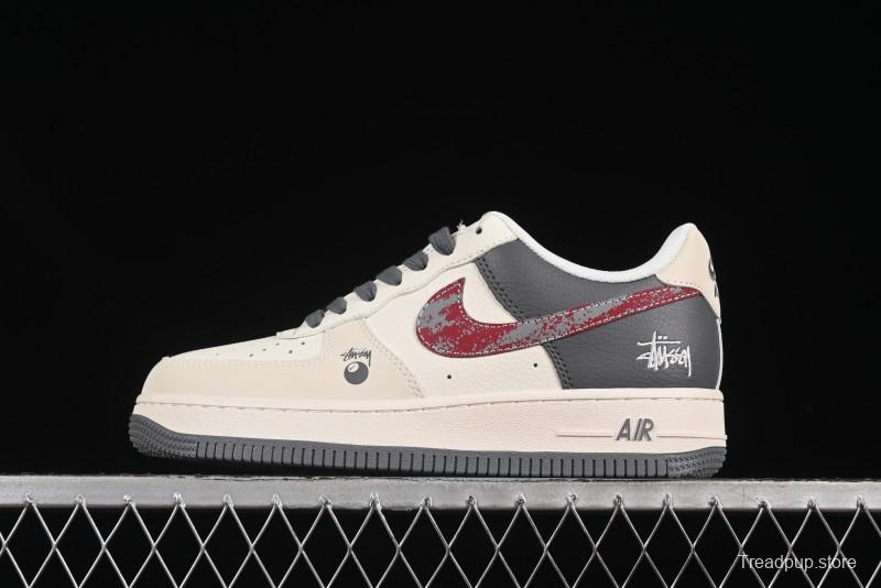 Nike Air Force 1 '07 Low Stussy Collaboration Render Red Swoosh Casual Sneakers - XS1958-573
