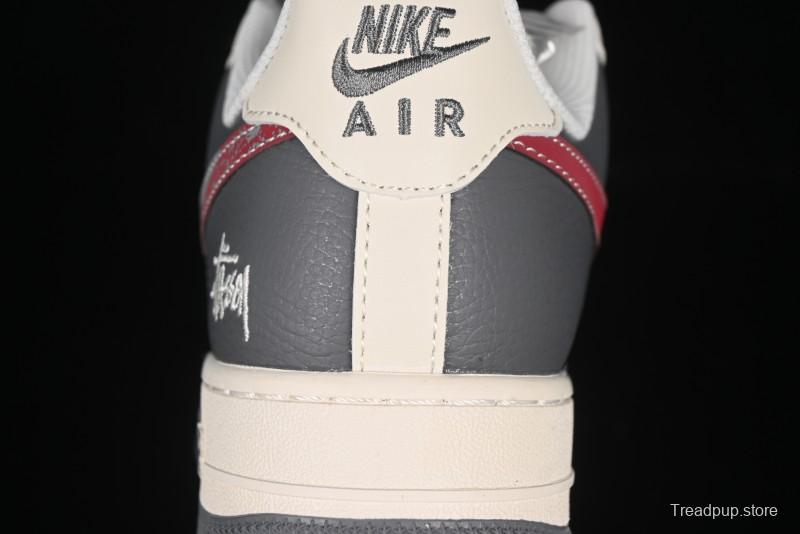 Nike Air Force 1 '07 Low Stussy Collaboration Render Red Swoosh Casual Sneakers - XS1958-573