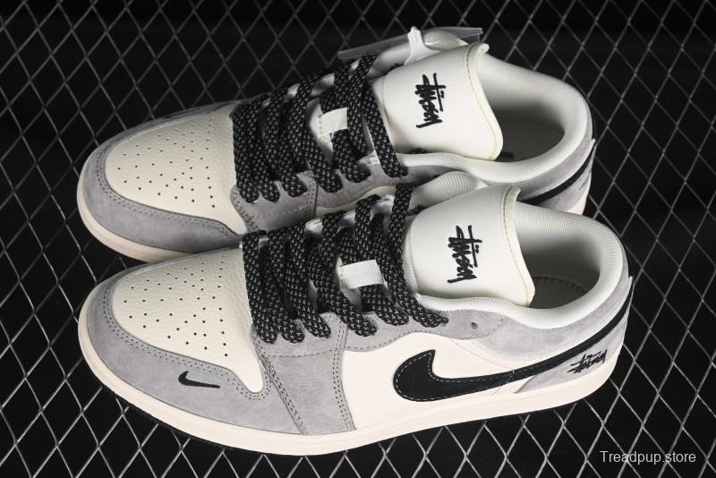 Nike Air Jordan 1 Low Stussy Collaboration Black Swoosh Starry Sky Custom Retro Basketball Shoes - XX3318-508