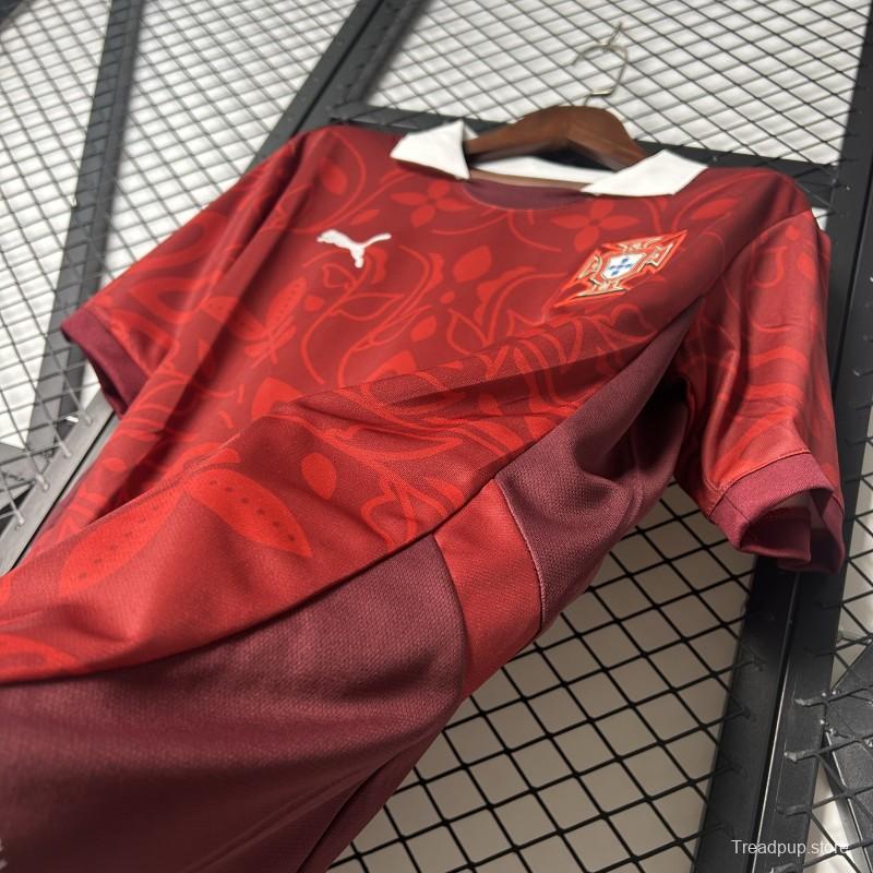 2025 Portugal National Team Burgundy with Floral Pattern Jersey