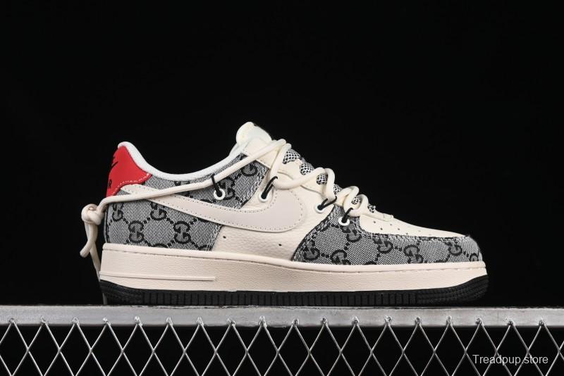 Nike Air Force 1'07 Low Gucci Collaboration Grey Pattern Drawstring Casual Sneakers - YX5066-319