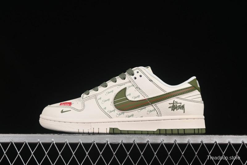 Nike SB Dunk Low Stussy Collaboration Beige Green Anniversary Custom Low-Top Casual Skate Shoes - XS6089-533