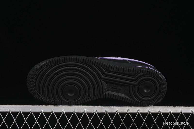 Nike Air Force 1'07 Low Casual Sneakers in Black with Purple Swoosh - HQ2037-001