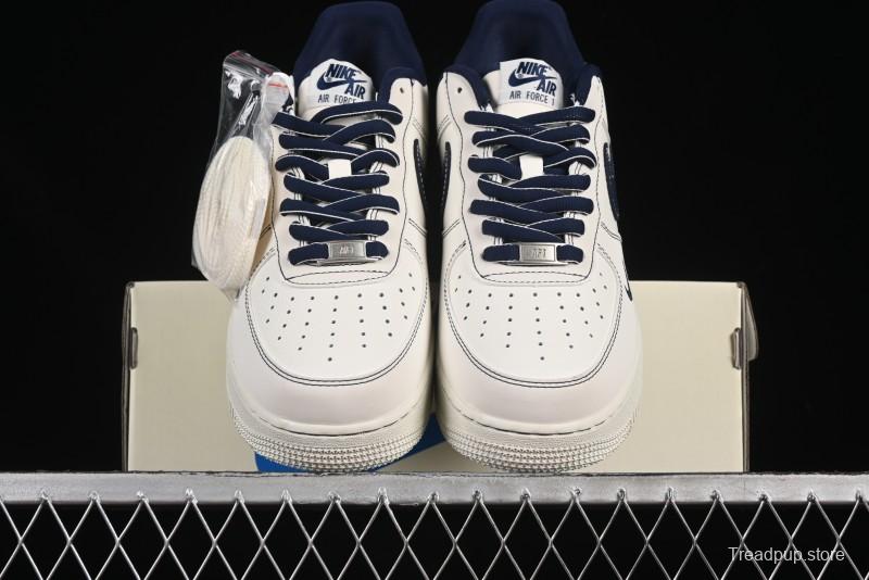 Nike Air Force 1'07 Low Casual Sneakers in Cream with Blue Swoosh - SC9207-535