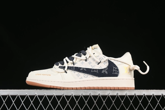 Nike Travis Scott x Fragment Design x Air Jordan 1 Low OG SP AJ1 LV Collaboration Casual Sneakers with Rubber Outsole - DM6868-110
