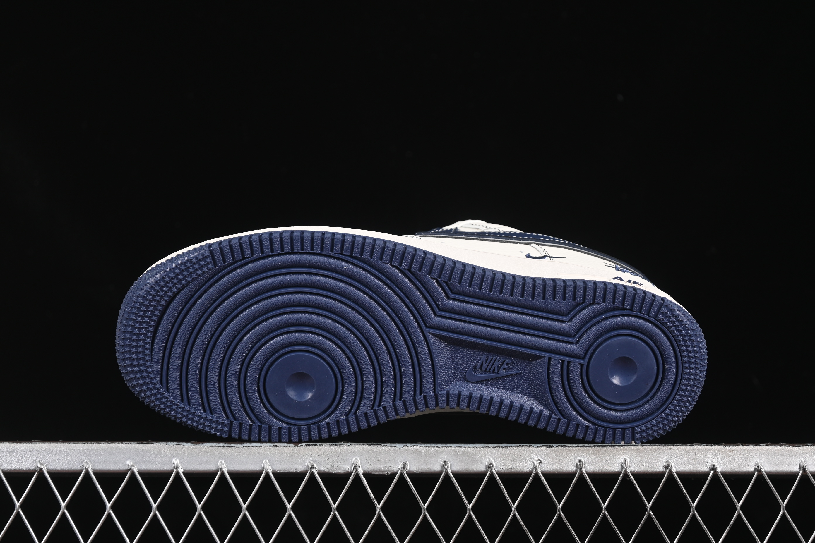 Nike Air Force 1 '07 Low Stussy Collaboration Dark Blue Mini Swoosh Casual Sneakers - HH7518-061