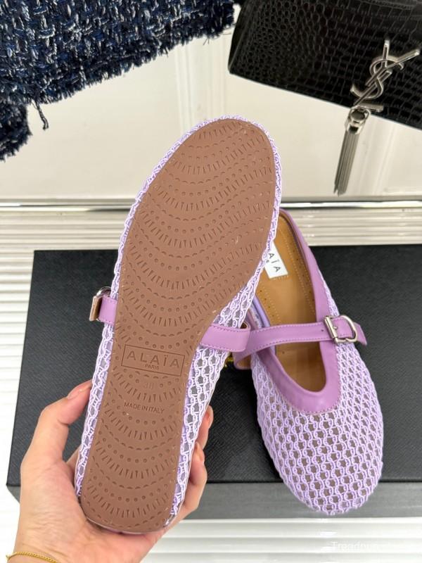 2025 Women Yves Saint Laurent Purple Mesh Leather Slippers