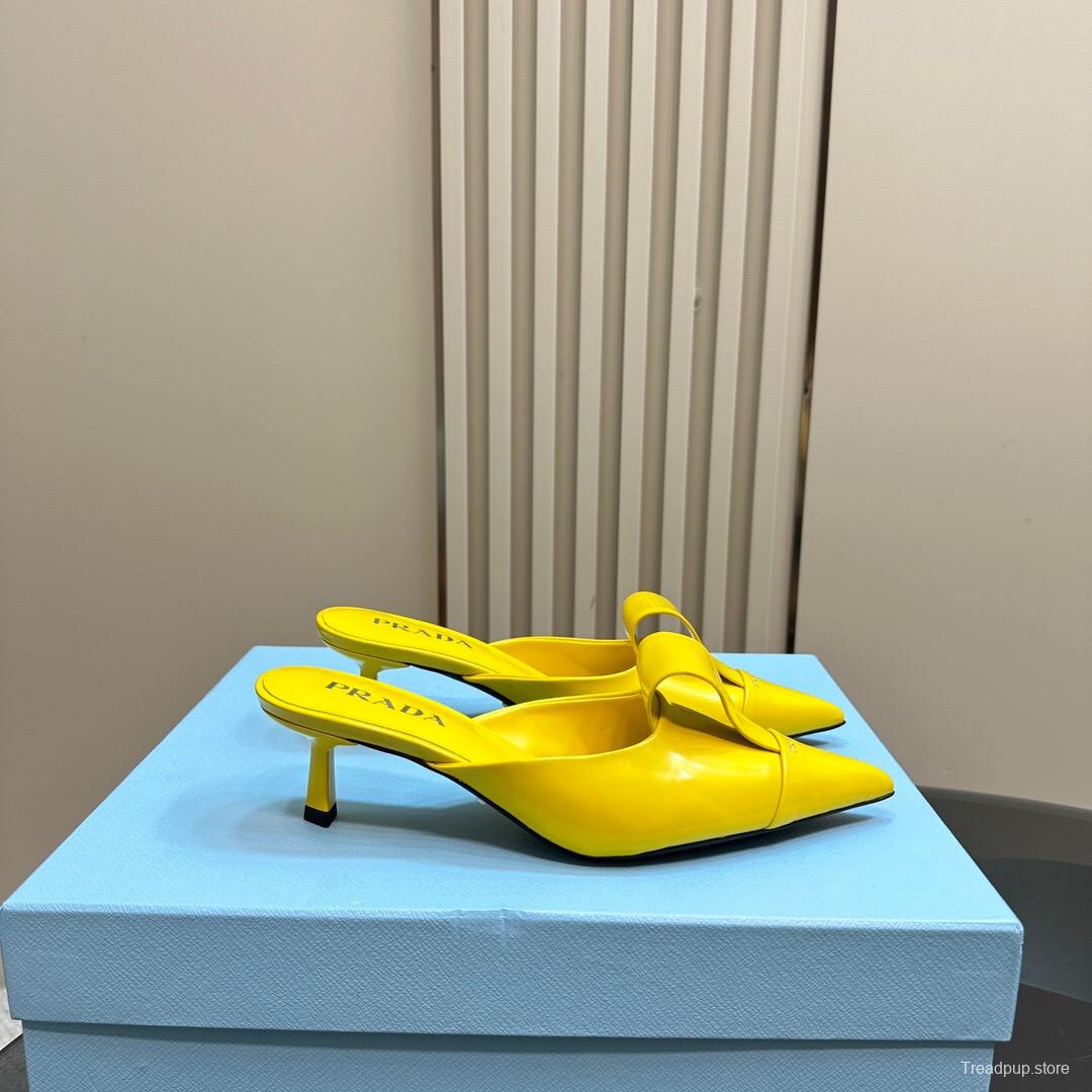 2025 Women Prada Yellow Leather Mules