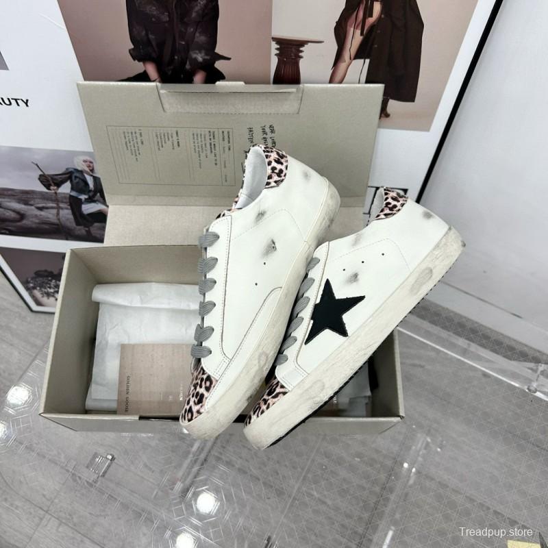 2025 Women GGDB White Black Leopard Print Leather Sneakers