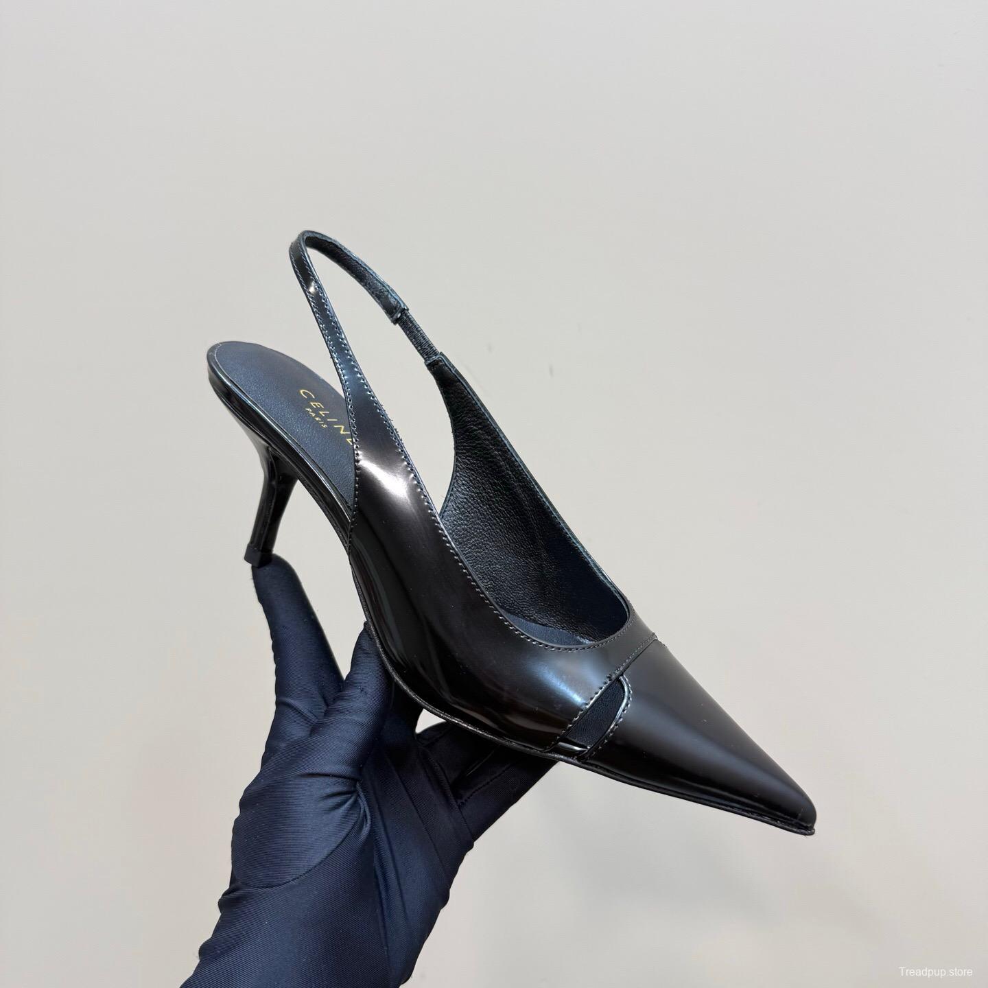 2025 Women CELINE Black Patent Leather Slingback Heels