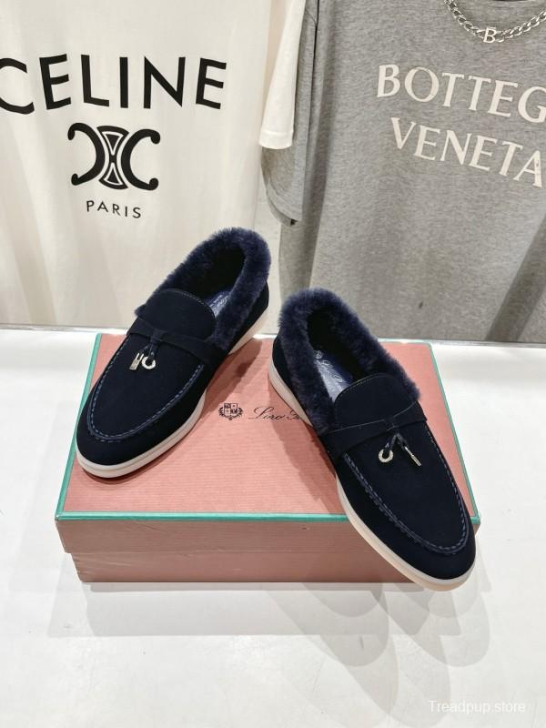 2024 Women LP Navy Suede Fur Loafers