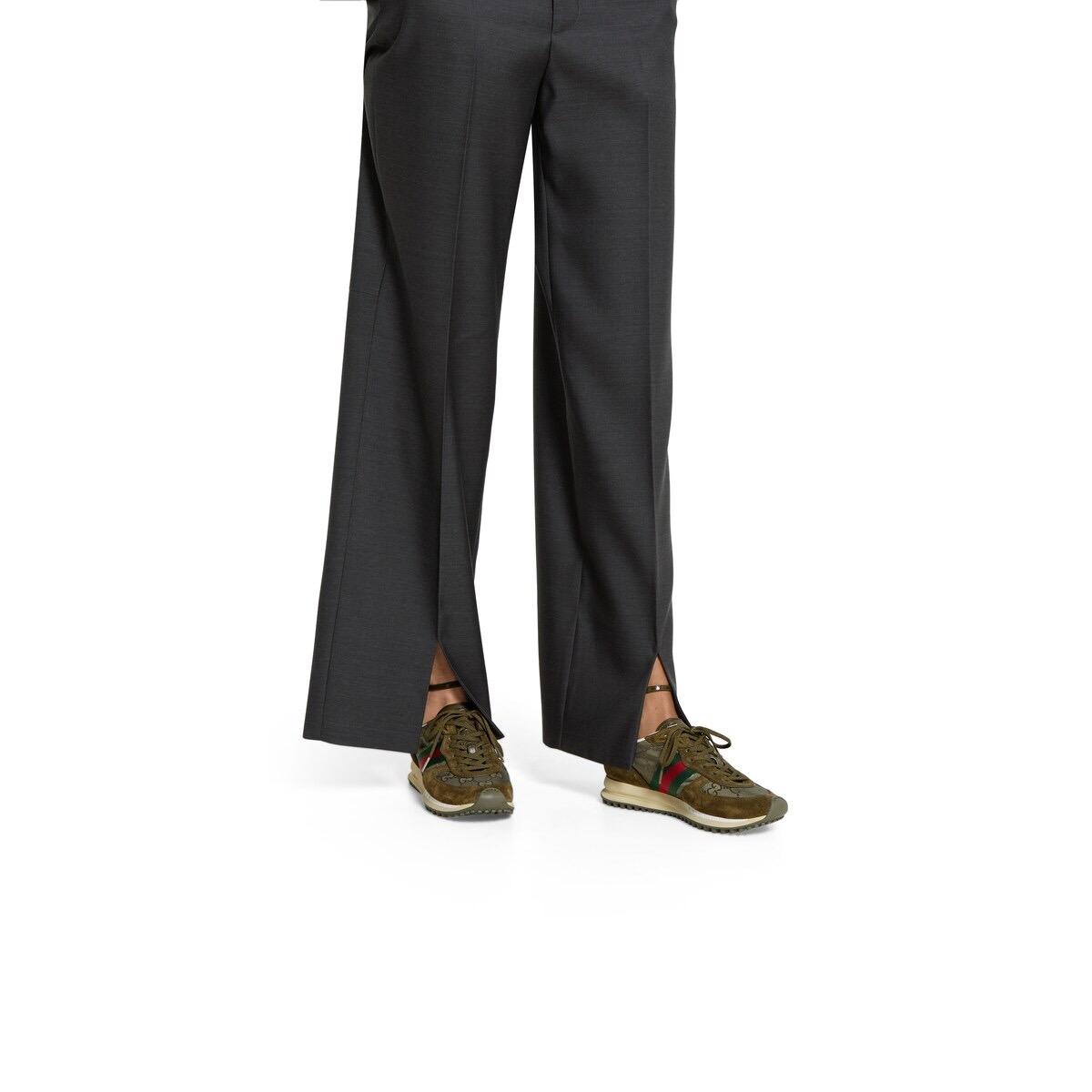 2025 Women Gucci Khaki Green Red Suede Mesh Sneakers LY00340