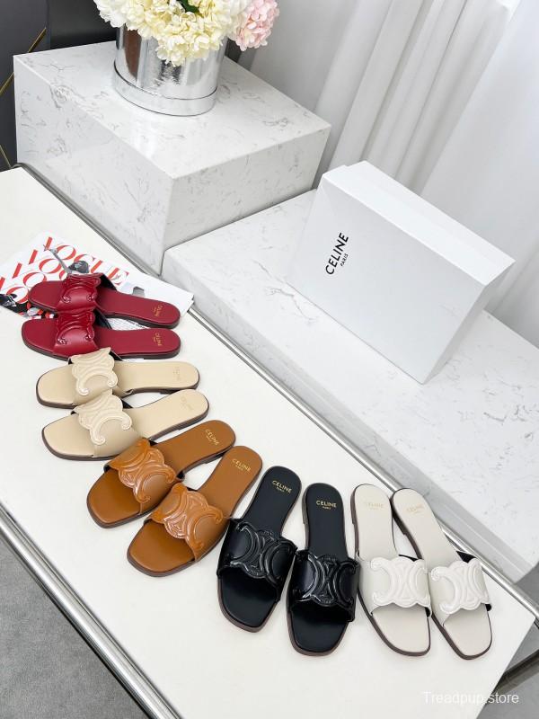 2025 Women CELINE Red Leather Slippers