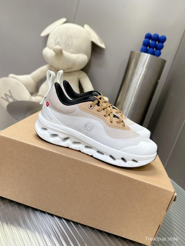 2025 Unisex Loewe White Beige Mesh Leather Sneakers