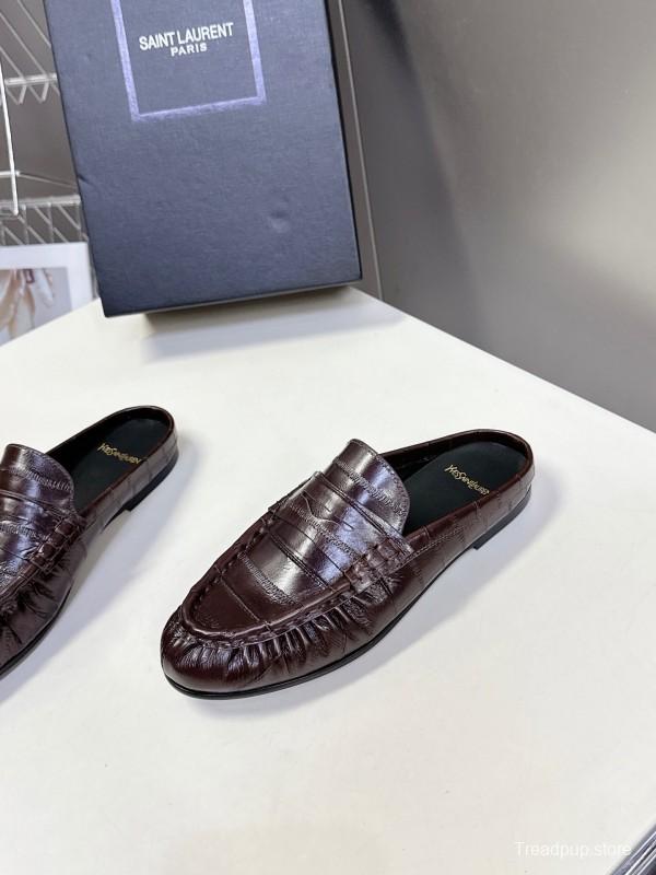 2025 Women Yves Saint Laurent Dark Brown Leather Loafers